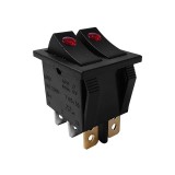 Intr CR 37x31x25mm dublu 15A 250Vac negru cu iluminare rosie