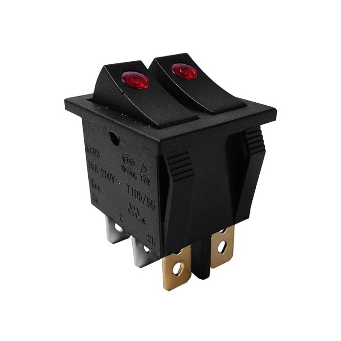 Intr CR 37x31x25mm dublu 15A 250Vac negru cu iluminare rosie
