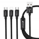 Cumpara ieftin Cablu de Date 3in1 USB la Lightning, Type-C, Micro USB 60W, 3A, 1.2m Yesido (CA60) Negru