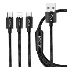 Cablu de Date 3in1 USB la Lightning, Type-C, Micro USB 60W, 3A, 1.2m Yesido (CA60) Negru