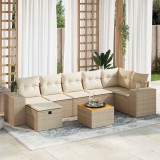 vidaXL Set canapele de grădină, 8 piese, cu perne, bej, poliratan
