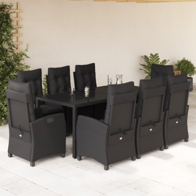 vidaXL Set mobilier de grădină cu perne, 9 piese, negru, poliratan foto