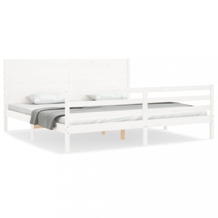Cadru pat cu tablie 200x200 cm, alb, lemn masiv