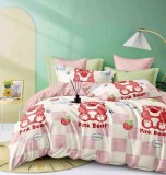 Cumpara ieftin Lenjerie pat single,bumbac finet,4 piese,roz cu ursuleti-A745, Jojo Home