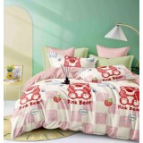 Lenjerie pat single,bumbac finet,4 piese,roz cu ursuleti-A745