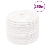 VidaXL Fr&acirc;nghie de barcă, alb complet, 12 mm, 250 m, polipropilenă