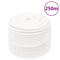 vidaXL Fr&acirc;nghie de barcă, alb complet, 12 mm, 250 m, polipropilenă