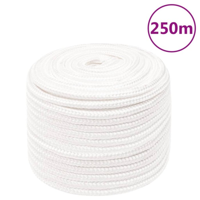 vidaXL Fr&acirc;nghie de barcă, alb complet, 12 mm, 250 m, polipropilenă