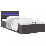 VidaXL Cadru pat hidraulic ladă cu LED gri &icirc;nchis 100x200cm textil