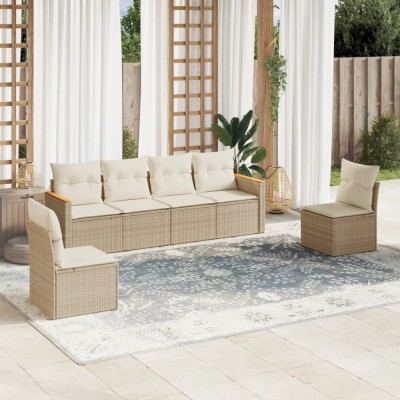 vidaXL Set canapele de grădină cu perne, 6 piese, bej, poliratan 3258264 foto