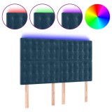 Cumpara ieftin Tablie de pat cu LED, albastru inchis, 144x5x118/128cm, catifea