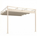 Outsunny Pergolă Gazebo 3x3 m cu Acoperiș Retractabil, Orificii de Drenaj, Pergolă de Grădină din Poliester și Oțel, pentru Patio, Terasă, Exterior, U