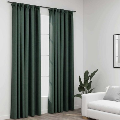 Draperii opace aspect in, cu c&amp;acirc;rlige, 2 buc. verde, 140x245 cm foto