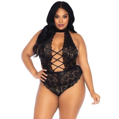 LEG AVENUE - FLORAL LACE CROTHLESS TEDDY PLUS SIZE foto