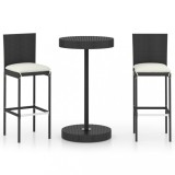 VidaXL Set mobilier bar de grădină cu perne, 3 piese, negru, poliratan