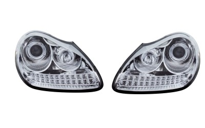 Set faruri tuning Porsche Cayenne, 2002-2006, cu LED indicator; cu LED parking light; D1S+H1; manual/electrical; crom, transparent; Tuning; xenon, foto
