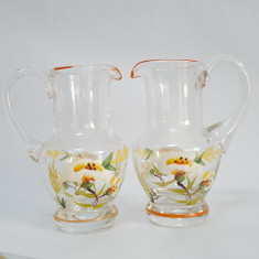 Carafe (set) sticla romaneasca vechi, vintage, pictate manual