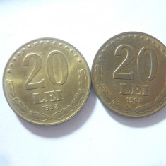 Monede Romania 20 lei 1992,1993 ,bronz , cal. Necirculat