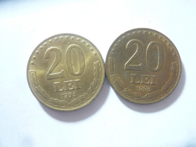 Monede Romania 20 lei 1992,1993 ,bronz , cal. Necirculat foto