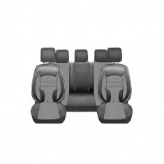 Set Huse Scaune Auto pentru Renault Clio - DeluxeBoss stofa cu piele ecologica, negru cu gri, 11 bucati