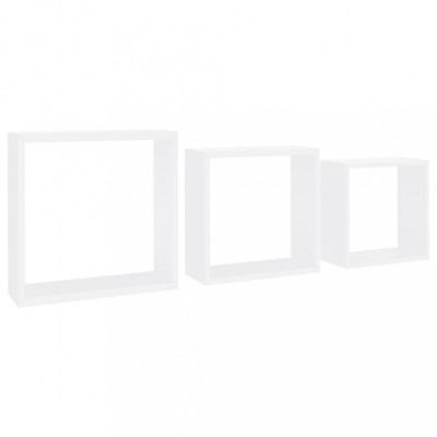 Rafturi cub de perete, 3 buc., alb, MDF foto