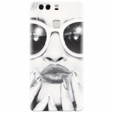 Husa silicon pentru Huawei P9 Plus, Black And White Portrait Blonde Model In Fashion Sunglasses
