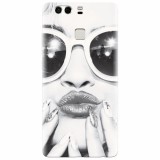 Husa silicon pentru Huawei P9, Black And White Portrait Blonde Model In Fashion Sunglasses