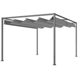 Outsunny Pergolă Gazebo 4x3 m cu Acoperiș Retractabil, Orificii de Drenaj, Țepușe și Șuruburi, Pergolă pentru Grădină din Poliester și Metal, Gri &Icirc;nch