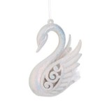 Ornament Brad Craciun Lebada Alba cu Glitter Irizat si Pene - CMCLASS