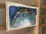 Tablou Abstract Original Pictat Manual, Cutit, 3D, Texturat, Ulei pe Panza, Inramat 39x49 cm, Living, Birou, Sufragerie, Semnat