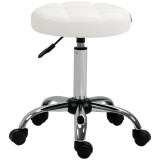 HOMCOM Scaun Rotativ cu Roti, Rotund, Scaun pentru Coafor și Estetician cu &Icirc;nălțime Ajustabilă, Tapițat &icirc;n Piele Ecologică, &Oslash;35.5x51-67 cm, Alb