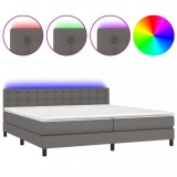 Cumpara ieftin Pat cu arcuri, saltea si LED, gri, 200x200 cm, piele ecologica