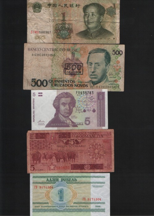 Set 5 bancnote de prin lume adunate (cele din imagini) #228