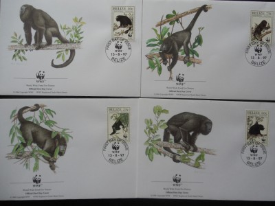 Belize-WWF Maimute-set complet FDC foto