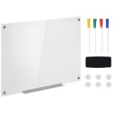 Vinsetto Tablou alb din sticlă cu tavă pentru perete fără rame, cu 4 markere și burete ștergător, 90 x 60 cm, alb | Aosom Romania