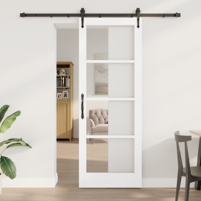 Ușă glisantă vidaXL cu set hardware alb 78x211 cm lemn masiv de pin foto