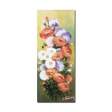 Tablou cu flori pictat manual - Florile mele din gadina bunicii, 60x25cm ulei pe panza, gata de agatat pe perete