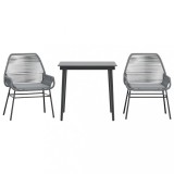 Cumpara ieftin Set de sufragerie de gradina 3 piese sticla poliratan gri