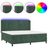 Cumpara ieftin Pat cu arcuri, saltea si LED, verde inchis, 200x200 cm, catifea