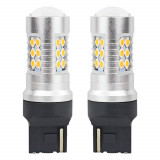 Set becuri auto cu LED CANBUS, 3030, 24SMD, T20, 7440, WY21W, Portocaliu, 12V / 24V