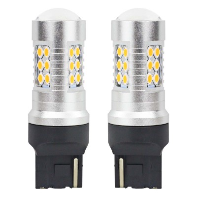 Set becuri auto cu LED CANBUS, 3030, 24SMD, T20, 7440, WY21W, Portocaliu, 12V / 24V foto