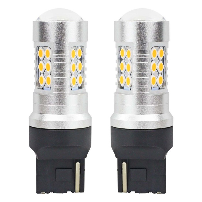 Set becuri auto cu LED CANBUS, 3030, 24SMD, T20, 7440, WY21W, Portocaliu, 12V / 24V