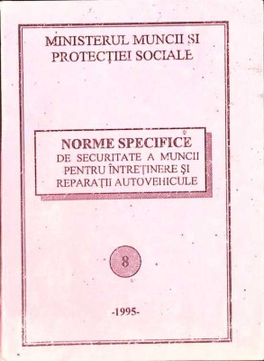 NORME SPECIFICE DE SECURITATE A MUNCII PENTRU INTRETINERE SI REPARATII AUTOVEHICULE-MINISTERUL MUNCII SI PR-262522 foto