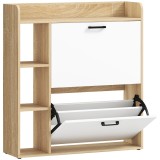 HOMCOM Dulap Slim pentru Pantofi cu 2 Sertare Rabatabile și 3 Compartimente, Capacitate 15 Perechi, 83x24x90,5 cm, Lemn și Alb | Aosom Romania