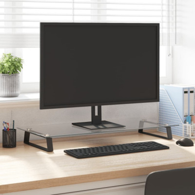 vidaXL Suport de monitor, negru, 80x35x8 cm, sticlă securizată/ metal foto