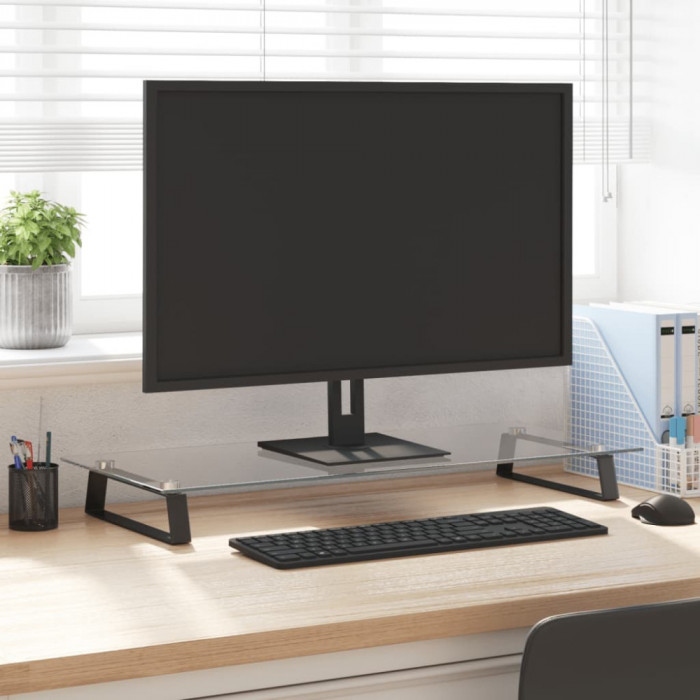 vidaXL Suport de monitor, negru, 80x35x8 cm, sticlă securizată/ metal