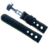 Curea silicon cu deployant neagra si cusatura galbena 22mm WZ925