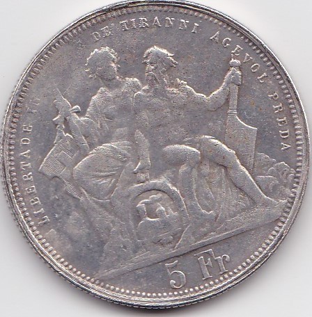 ELVETIA 5 FRANCS 1883 TIRO FEDERALE LUGANO REPRODUCERE AG