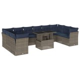 Cumpara ieftin Set canapele de gradina cu 11 piese si perne, gri, poliratan