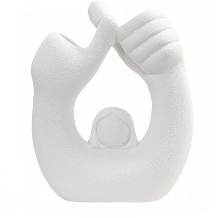 Vaza ceramica Boho, decorativa pentru living, birou, dormitor, baie, bucatarie, 14 x 17 x 6 cm, alb Alb 17 cm
